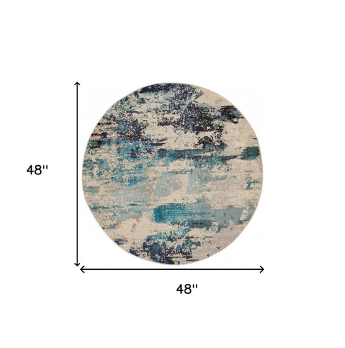 2' X 4' Ivory And Teal Blue Abstract Power Loom Non Skid Area Rug